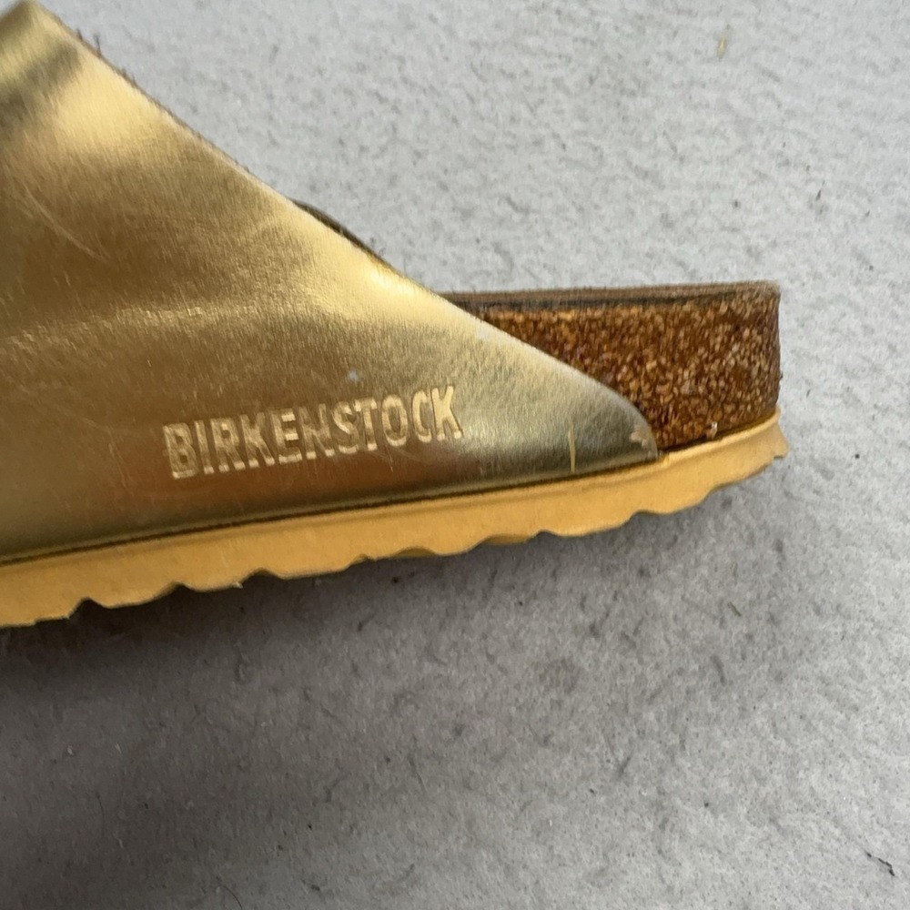 Birkenstock Arizona Shoes Womens Size 6 Gold Slide Sandals Cork Footbed Comfort - Picture 14 of 16